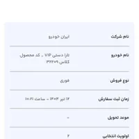 فروش حواله خودرو تارا دستی تحویل ۳۰ روزه