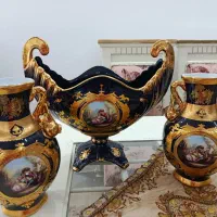 کشکول فیگور و ۲ عدد گلدان سورمه ای