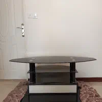 میز تلویزیون شیشه ای ۳طبقه با ۲ کشو