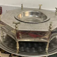 منقل ۸ضلعی استیل پایه برنجی به همراه سینی قدیمی