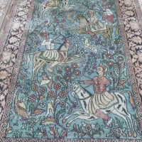 فرش شکارگاه پشم وابریشم قدیمی|فرش|قم, زند آباد|دیوار