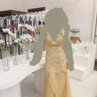 لباس مجلسی طلایی رنگ کاملا کار شده