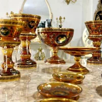پذیرایی طلاکوب جهیزیه کریستال نودکور چک لاسترعسلی|ظروف سرو و پذیرایی|تهران, هفت حوض|دیوار