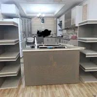 کابینت ام دی اف بژ طوسی ویترین