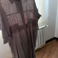 مانتو خنک بلند طوسی کمرنگ