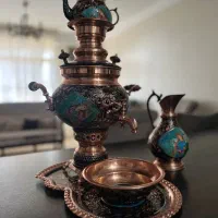 سرویس ۵تکه سماور ذغالی مسی الماس تراش|صنایع دستی و سایر لوازم تزئینی|تهران, قصر فیروزه ۲|دیوار