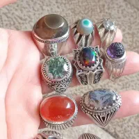 انگشتر شجر عقیق اوپال لعل باباقوری سه پوست فیروزه