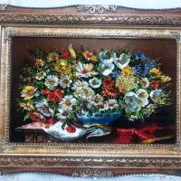 تابلو گل بابونه کد 25 دستبافت و ابریشم دار|تابلو فرش|تبریز, |دیوار