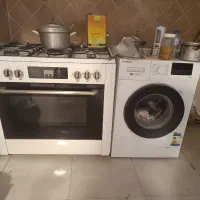 اجاق گاز پنج شعله سفید مشکی لعابی صفحه چدن معاوضه