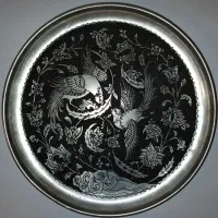 سینی مسی طرح گل و مرغ سایز ۳۰ سانت