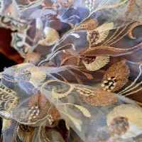 پرده حریر خامه دوزی با آستر