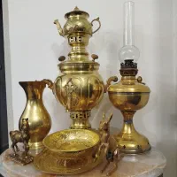 میز تلفن مجسمه گرسوز پارچ برنجی هاونگ سرویس سماور|سماور، چایساز، قهوهساز|نسیمشهر, |دیوار