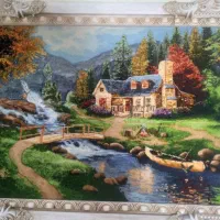 تابلو فرش منظره دستبافت گل ابریشم