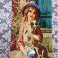 تابلو فرش دست بافت  دختر گربه به دست