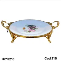 دیس گرد شیرینی خوری چینی برنجی لمونژ دلوین