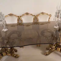 میز غذاخوری ۸ نفره با ۲ پایه جدا تمام ورق طلا