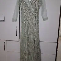 لباس مجلسی سنگ دوزی پنلی رنگ فیروزه ای سایز ۳۹
