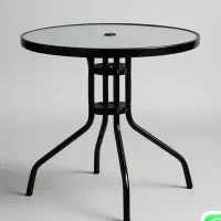 صندلی شاخ و برگی و میز گرد فلز و شیشه