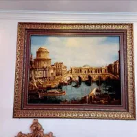 تابلو فرش و جفت پشتی دستبافت در حد نو