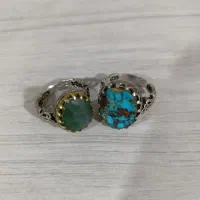 انگشتر نقره زمردمعدنی وفیروزه