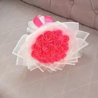 دسته گل رز روبانی صورتی