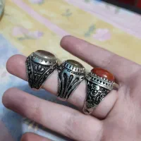 ۳ انگشتر نگین سنگ اصل طبیعی رکاب استیل دانه ای ۱۰۰