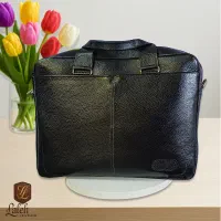 کیف اداری چرم طبیعی عسلی و مشکی لاکچری
