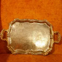 ظرف برنجی قاجاری روکش نقره و طلا