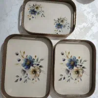 سینی چای چوبی ۳ عددی زنبق