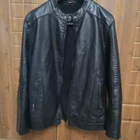 کاپشن چرم داخل کرک مشکی XXL