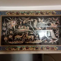تابلو قلم زنی مس دارای معرق و خاتم کاری نو