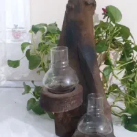 جا شمعی ثابت/دیواری چوبی دست‌ساز با لاله شیشه‌ای