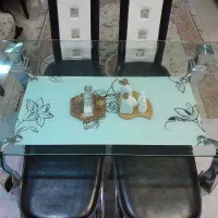 میز نهارخوری/ غذاخوری چهار نفره شیشه و استیل