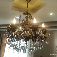 لوستر برنز سنگین ۶ شاخه کریستال‌دار مدل لوکس