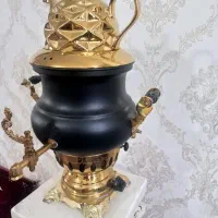 سماور و قوری مشکی طلایی سالم و نو هست