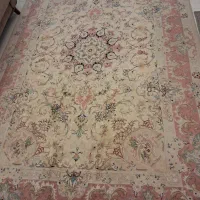 فرش کاشمر کرم صورتی گل ابریشم