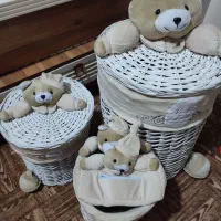 ست سبد حصیری و آباژور و ساعت خرسی