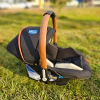 کریر برند مشکی و چرم قهوه ای با سایبان و تشک دوبل