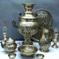 سماور زغالی ۶لیتری هخامنش قلمزده با ست کامل