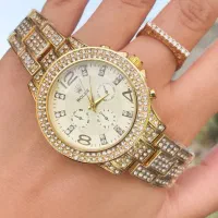 ست ساعت رولکس نگین دار طلایی با انگشتر ست