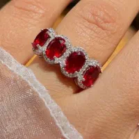 انگشتر جواهر تمام نقره مدل چهارتایی یاقوت و کبود