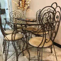 میز ناهارخوری۶ نفره فرفورژه پتینه با روکش مخمل|میز و صندلی غذاخوری|کاشان, زیارتی|دیوار