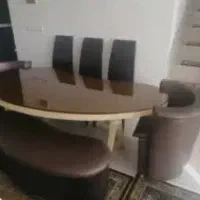 میز ناهارخوری لوبیایی ۶ نفره قهوه ای رنگ