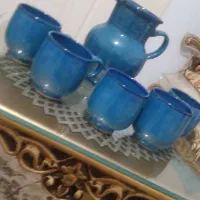 پارچ لیوان سفالی رنگ ابی