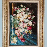 تابلو فرش گل پرده دار|تابلو فرش|شبستر, |دیوار