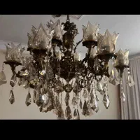 لوستر۱۶شعله برنجی قدیمی کریستال شامپاینی دیوارکوب|لوستر و چراغ آویز|اسلام‌شهر, باغ فیض|دیوار