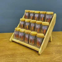 جا ادویه شیشه ای با استند چوبی