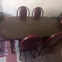 میز ناهارخوری چوبی با ۶ صندلی فلزی