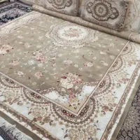 فرش ۱۲متری گل برجسته همراه بادوتاپشتی همرنگ فرش