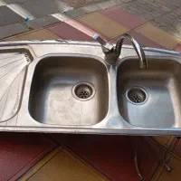 سینک دو قلو/لگن راست به همراه شیر اهرمی